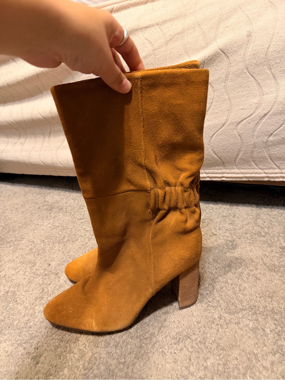 Charles By Charles David Mustard Suede Mid-Calf Block Heel Boots